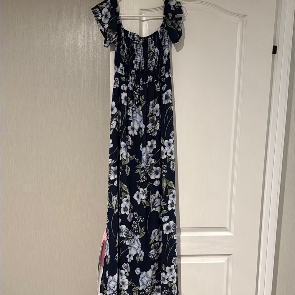 Altar'd State Black and White Ruffled Smocked Maxi Dress